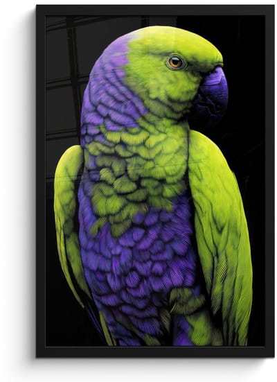 Poster in lijst - Fotolijst 40x60 cm - Posters - Papegaai - Veren - Opvallend - Groen - Posterlijst zwart - Decoratie - Wanddecoratie woonkamer - Muurdecoratie slaapkamer