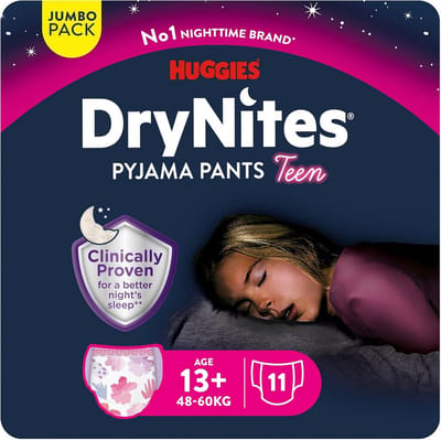 Huggies DryNites maanbroekjes voor meisjes, speciaal ontworpen voor meisjes van 13 tot 19 jaar die last hebben van nachtelijk bedplassen