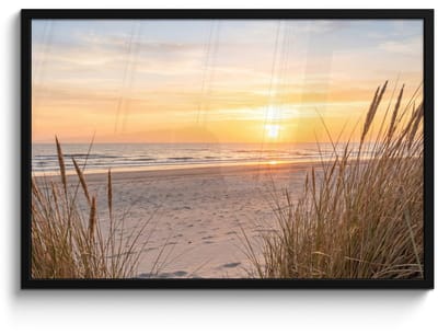 Poster in lijst - Fotolijst 90x60 cm - Posters - Zonsondergang - Duinen - Zee - Posterlijst zwart - Decoratie - Wanddecoratie woonkamer - Muurdecoratie slaapkamer