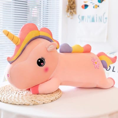 Peluche Licorne Mignonne Poupée de Chiffon Dormant sur le Lit avec de Longs Oreillers Cadeau d'Anniversaire pour Filles 60cm