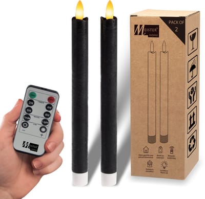 Meisterhome® LED Dinerkaarsen Set van 2 – LED kaarsen – Rustiek Zwart – 23 cm – Echt Wax – Met Afstandsbediening – Dimbaar – Timer 2/4/6/8 uur