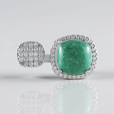 Cavill - 925 Sterling Zilveren Ring - Tyrone Turkoois 2,664 ct en 0,497 ct Zirkonia - Geplatineerd - Elegante Vintage Cabochon Ring
