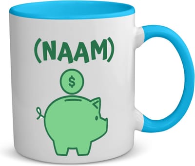 Akyol - groene piggy bank met eigen naam koffiemok - theemok - blauw - Varken - iemand die van geld houdt - cadeau voor iemand die houdt van geld - verjaardagscadeau - gift - geschenk - 350 ML inhoud