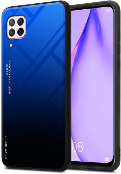 Cadorabo Hoesje geschikt voor Huawei NOVA 6 SE / P40 LITE / NOVA 7i in BLAUW - ZWART - Tweekleurige beschermhoes van TPU-silicone Case Cover en achterzijde van gehard glas