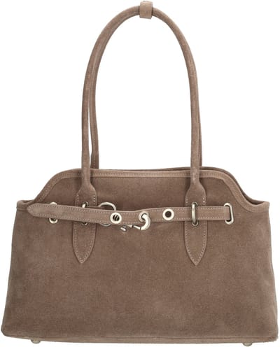 Charm London Mariëlle Shopper - Suede - Schoudertas - Lange Handvaten - Dames Tas - Leer - Leren Dames Tas - Donkertaupe