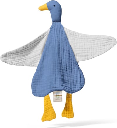 SnelShoppen - Musselin Knuffel voor Baby's, Biologisch Katoen Oeko-Tex®, Eend, 4-Laags, Extra Zacht, Wasbaar, Knuffeldoek, Geschenk voor Geboorte, Com