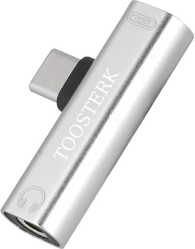 Handige 2-in-1 USB-C adapter met 3.5mm jack en oplaadpoort – Zilver| Luister muziek en laad tegelijk op via één compacte en praktische converter