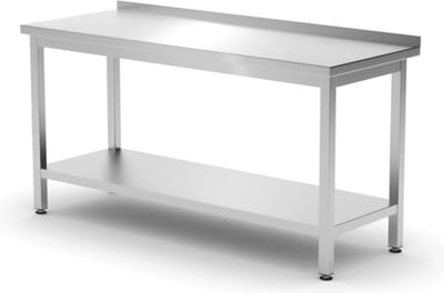 HENDI Muurwerktafel met opstaande rand en schap – 600 mm diep – verstelbare poten – roestvast staal – 1600x600x x(H)850 mm