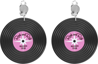Boland - Paar oorbellen Disco LP Zwart - Volwassenen - Vrouwen - Danser/danseres - 80's & 90's - Disco