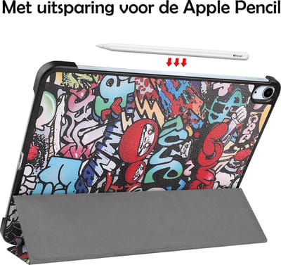 Hoes - Geschikt voor Apple iPad Air 4 (2020) - 10.9 inch - 4e Generatie - Met Screenprotector - Trifold Bookcase - Hard Cover - Hardcover Book Case - Tablet Hoesje - Graffity