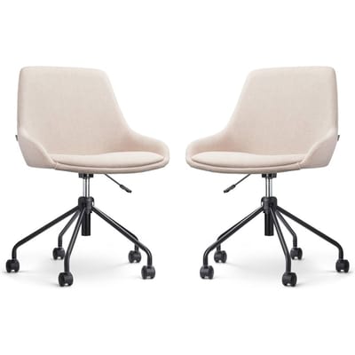 Nolon Nout-Isa Bureaustoelen Set van 2 Beige - Stof - Verstelbaar - Wielen - Zonder Armleuning - Zwart Onderstel