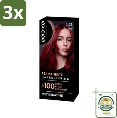 3 x SYOSS - Coloration 5-29 Intens Rood - Haarverf - Grijsdekking - Vermindert Haarbreuk - Grootverpakking - Haarverf - Grijsdekking - Permanente Haarkleuring - Keratine - Haarverf Grijsdekking