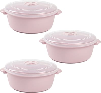 Plasticforte Magnetronschaal met deksel/ventiel - 3x - 1,5L - lichtroze - kunststof - BPA vrij