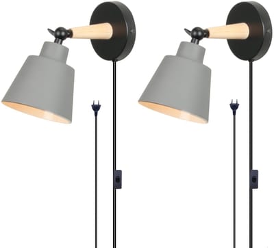 2 Stuks Wandlamp Slaapkamer Moderne Binnenwandlamp Verstelbare met Stekkerschakelaar Wandverlichting Woonkamer Grijs