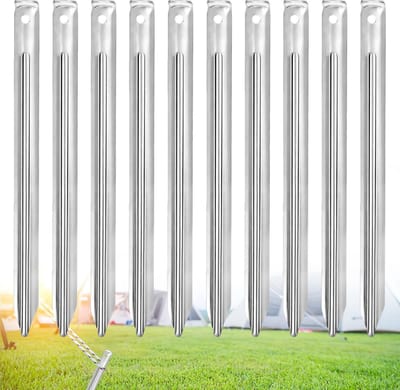 Dailygoods- Grondankers 30 cm - 10 Stuks - Stevige Zandharingen - Robuuste Haringen - V-profiel - Antislip Haak - Roestvrij Staal - Tentharingen