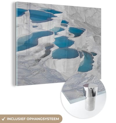 ® Glasschilderij 160x120 cm - Schilderij acrylglas - Blauw water in het kalk van Pamukkale in Turkije - Foto op glas - Muurdecoratie woonkamer - Wanddecoratie slaapkamer - Schilderijen