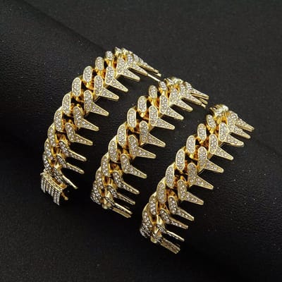 ICYBOY 18K Massieve Miami Spike Heren Armband verguld [GOLD-PLATED] [ICED OUT] [8 inch - 20] - Cuban Chain Necklace Barbed Link