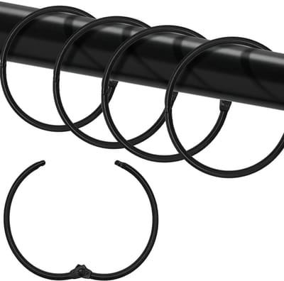 Daity 24-pack - 50 mm roestvrijstalen douchegordijnhaken - rond ontwerp - geschikt voor douchegordijnen en douchegordijnstangen (zwart，50*3mm)