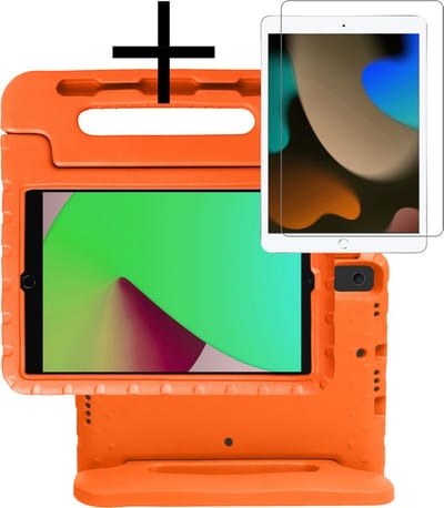 Hoes - Geschikt voor Apple iPad 7 (2019) - 10.2 inch - 7e Generatie - Met Screenprotector - Kinderhoes Shockproof Bumper - Kidsproof Case - Tablet Hoesje - Kinder Cover - Oranje