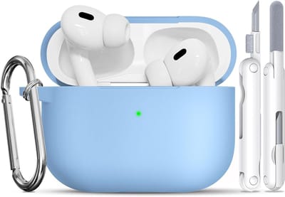 Schokbestendige zachte beschermhoes voor AirPods Pro 2/1 met schoonmaakpen en karabijnhaak, ideaal voor bescherming en gebruiksgemak