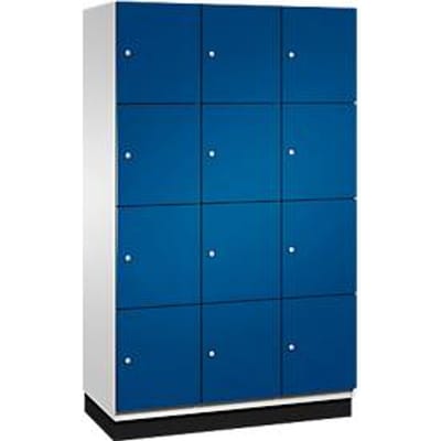 C+P Cambio lockerkast, 3 vakken, 12 vakken, met plint, B 1200 x D 525 x H 1980 mm, lichtgrijs/ gentiaanblauw