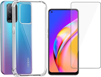 Hoesje geschikt voor Oppo A94 5G - Anti Shock Proof Siliconen Back Cover Case Hoes Transparant - Tempered Glass Screenprotector