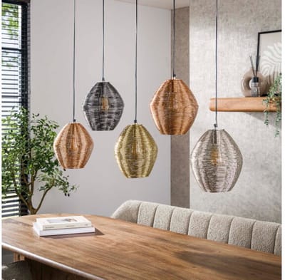 Hanglamp web mix 5 lampen - Mat nikkel mix color