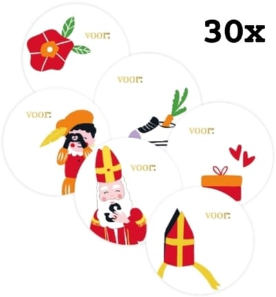 30x sticker sint en piet - naametiket -etiket - etiketten- Sinterklaas cadeausticker - naamsticker - sinterklaas - mijter - vrolijke sint stickers - schoencadeautje - schoen zetten - gift - cadeau - naam sticker