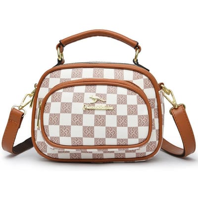 Dambord Zomer Dames Tas Crossbody Mobiele Telefoontas Modieuze Meerlaagse Veelzijdige Handtas Middenleeftijd Mama Tas brown