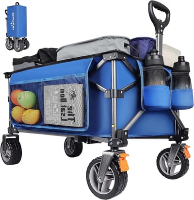 Vouwbare Trolleywagen - 140L Stevige Opvouwbare Kar met Afneembare Wielen voor Kamperen, Strand en Tuinieren, 130kg Draagvermogen