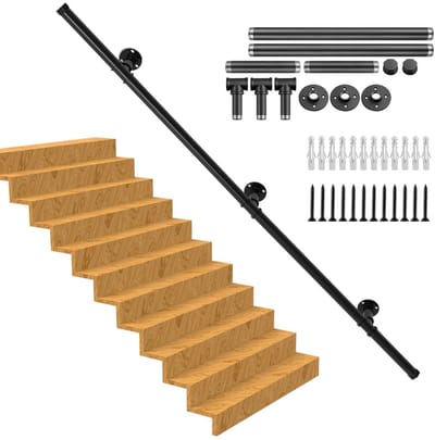 Allecto - Industrieel Handrail - Vintage Stijl - Stabiel en Duurzaam - Zwart 1.5m - Hoogte 450lbs - Geschikt voor Trap en Balustrade
