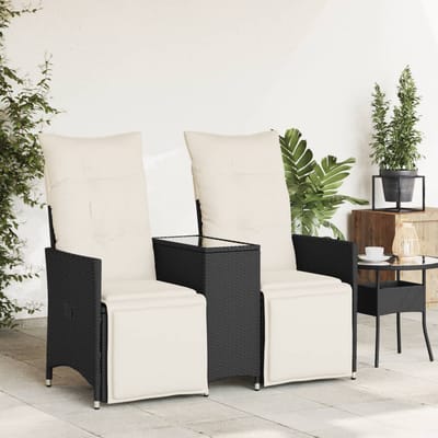 vidaXL - Tuinbank - 2-zits - verstelbaar - met - tafel - poly - rattan - zwart