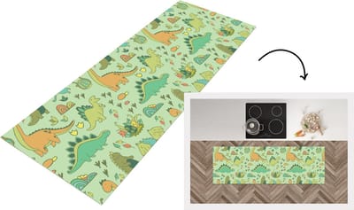 Keukenloper - Loper keuken - Patronen - Dino - Groen - 150x50 cm - Keukenloper vinyl