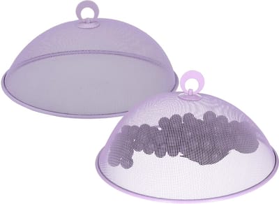 Alpina Vliegenkap/voedselkap - 2x - rond - lila paars - D30 x H15 cm - buiten eten - anti insecten - metaal