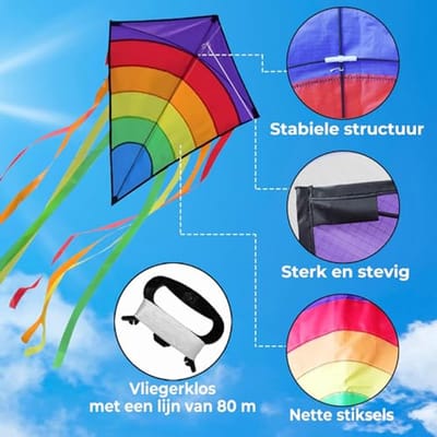 Regenboog Diamant Vlieger voor Kinderen en Volwassenen - Makkelijk te Vliegen voor Buitenactiviteit