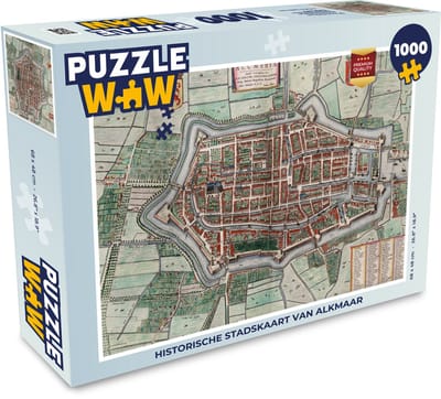 Puzzel Plattegrond - Vintage - Alkmaar - Legpuzzel - Puzzel 1000 stukjes volwassenen - Stadskaart