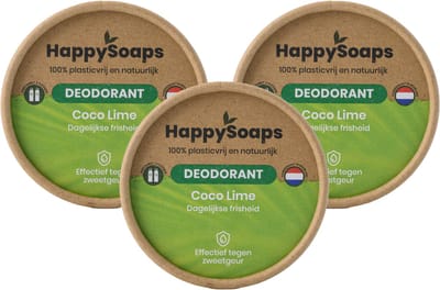 HappySoaps Coco Lime – Halfjaar Box Deodorant Voordeelverpakking – 3× Natuurlijke Deodorant – Plasticvrij & Vegan