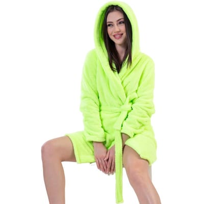 Robe de chambre pour femme épaisse courte à capuche en peluche L beige