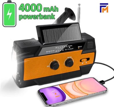 Noodradio - Opwindbare radio - Dynamo / Solar / Zonnepaneel - Opwindbaar - Zaklamp - Powerbank - Survival / Camping radio - FM - AM - Leeslamp - SOS Alarm