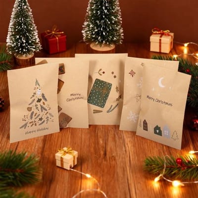 Kesote Papieren kerstzakjes, kleine cadeauzakjes, 48 kerstzakjes, 11,3 x 8 cm, adventskalenderzakjes om te vullen, kleine zakjes, mini-kerstcadeauzakjes met stickers