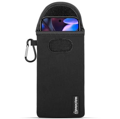 MobyDefend Hoesje - Geschikt voor Google Pixel 9 Pro XL - Neopreen Pouch Met Karabijnhaak - Insteek - Riemlus - Zwart