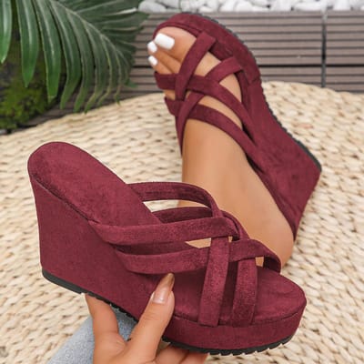 Zomer Cross Strap Sleehak Slippers voor Dames Suède Platform Open Neus Buitenshuis Dames Schoenen Hoge Hakken Slide Sandalen 35 brown