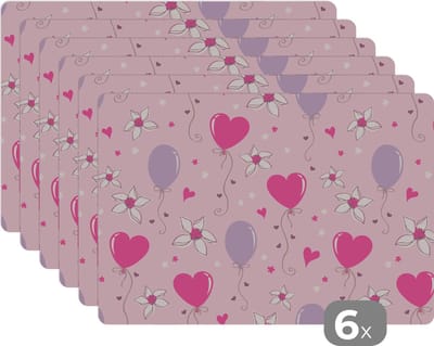 Placemat - Placemats kunststof - Ballon - Patronen - Roze - 45x30 cm - 6 stuks - Hittebestendig - Anti-Slip - Onderlegger - Afneembaar