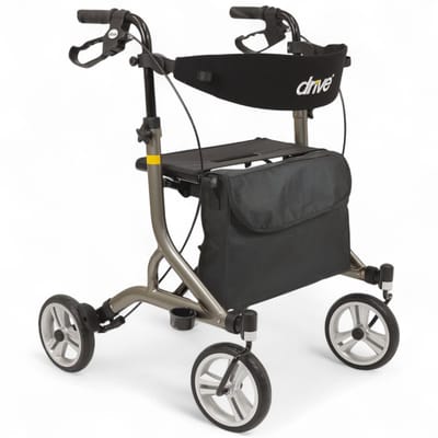 Rollator Nitro SL - Ultra lichtgewicht - Opvouwbaar - Semi-soft banden - Slechts 5,5 kg - Grijs - Inclusief stokhouder, rugsteun en tas - Gewicht vergelijkbaar met carbon - SuperLight - Drive Devilbiss Healthcare