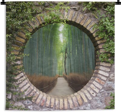 Wandkleed - Wanddoek - Bamboe - Bos - Japans - Doorkijk - 180x180 cm - Wandtapijt