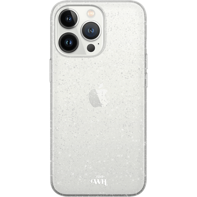 xoxo Wildhearts siliconen glitter hoesje - Sparkle Away Transparant - Siliconen hoesje geschikt voor iPhone 16 Pro - Shockproof case met glitters - Glitter hoesje Transparant