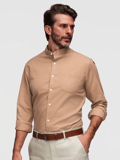 OMBRE Overhemd - Regular Fit - Linnen - Lange Mouw Koffie S