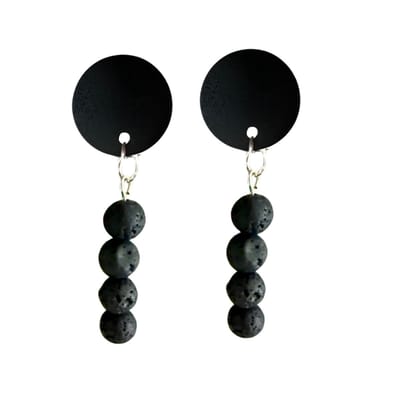 Clip oorbellen -zwart -lavasteen - geen gaatje- lang- Charme Bijoux