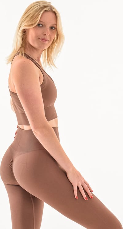 Power sportoutfit / sportkleding set voor dames / fitnessoutfit legging + sport beha (bruin)