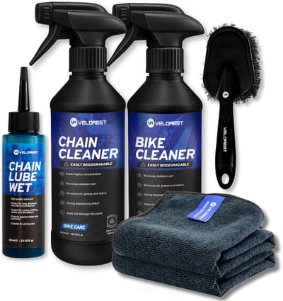 Velorest Fiets Schoonmaak Set - Fiets Onderhoud - Fietsketting Reiniger Set - Kettingreiniger fiets - Ontvetter Fiets - Bike Cleaner - Chain Cleaner - Chain Lube - Ketting Wax - Inclusief Microvezeldoeken